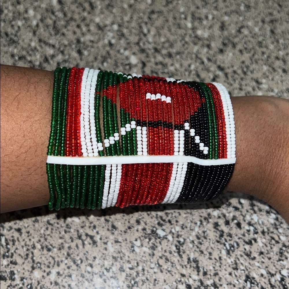 Handcrafted African Beaded Bracelet - Red, Green, Black - Picture 4 of 10
